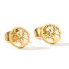 Stainless steel oorknopjes tree of life - Goud