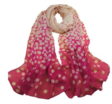 Sjaal hard roze met licht roze stippen