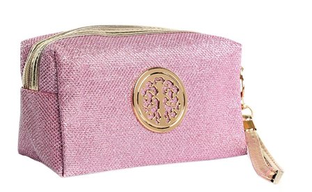 Glitter make up tasje roze met gouden details
