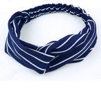 stoffen haarband blauw met witte strepen