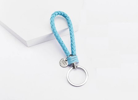 Sleutelhanger blauw gevlochten leer