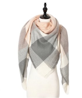 Wintersjaal driehoek roze/grijs/wit