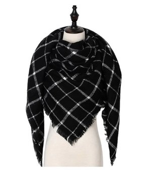 Winter sjaal driehoek zwart/wit