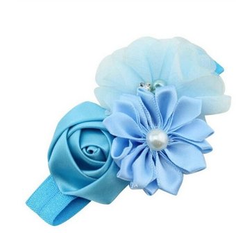 Baby haarband met 3 verschillende bloemen , blauw