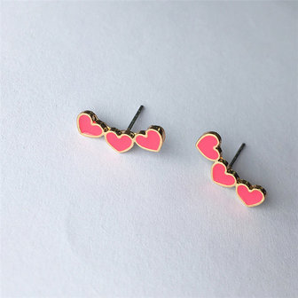 Oorbellen hearts goud/roze