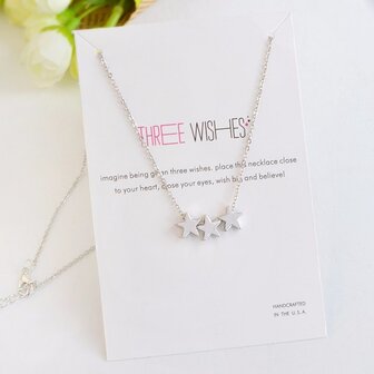 Giftcard met ketting &quot;Three wishes&quot; - Zilver