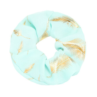 Scrunchie blauw met gouden veer