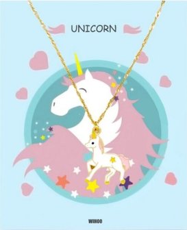 Eenhoorn/unicorn ketting met gift card - Roze/wit