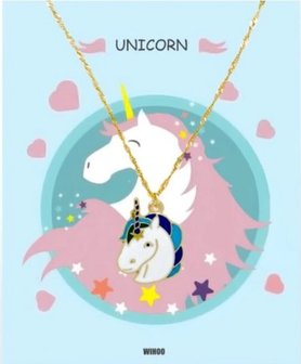 Eenhoorn/unicorn ketting met gift card - Blauw