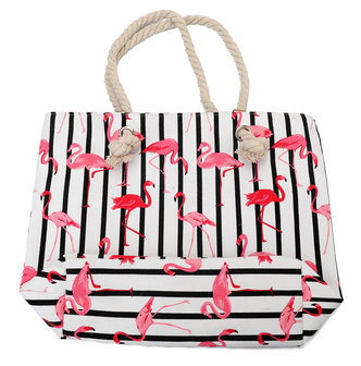 Strandtas flamingo gestreept