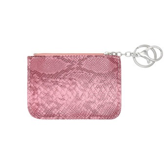 Mini portemonnee smooth snake skin met sleutelring - Roze