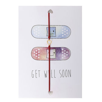 Wenskaart met armband - Get well soon - rood