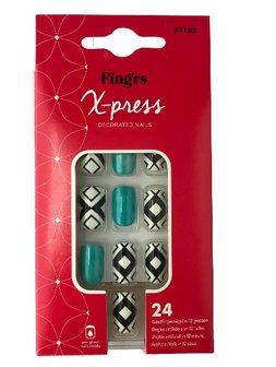 Press-on nagels zwart/wit/groen