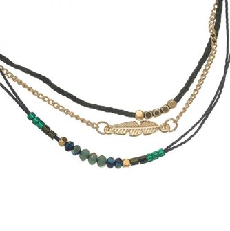 Ketting beads/feather - Groen/Goud
