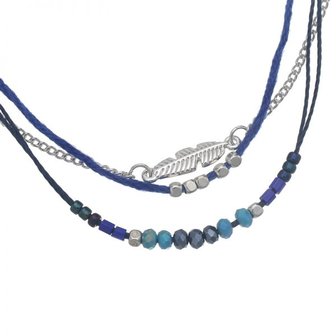 Ketting beads/feather - Blauw/Zilver