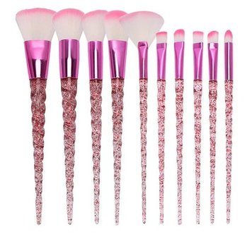 Make up kwasten set 10/st - unicorn roze glitter