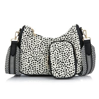 Schoudertas met coinpurse Cheetah - Zwart/wit