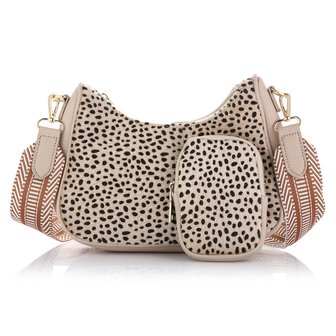 Schoudertas met coin purse Cheetah - Beige