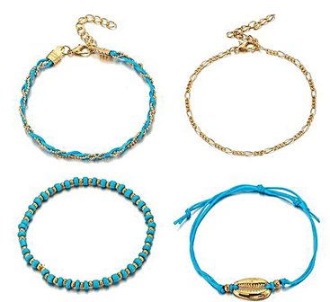 Enkelbandjes set 4 delig - Blauw/Goud