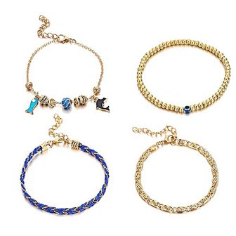 Enkelbandjes set 4 delig - Goud/blauw