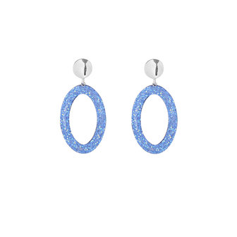 Ovalen glitter oorbellen - Blauw/zilver