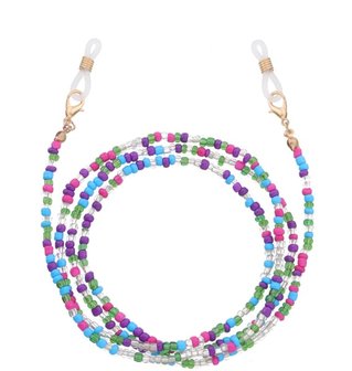 Brillenkoordje beads - Blauw/paars/groen/transparant