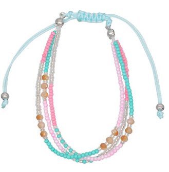 Armband seed beads - Blauw/Roze/Zilver