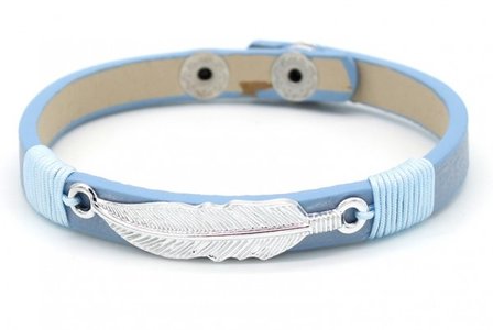 Armband blauw leer met veer