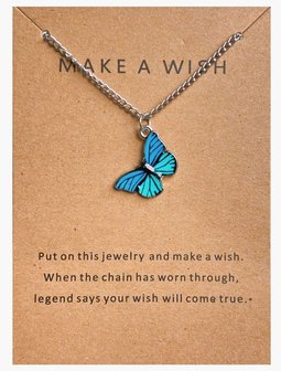 Make a wish ketting vlinder - Zilver/Blauw
