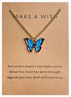 Make a wish ketting vlinder - Goud/blauw