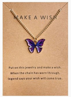 Make a wish ketting vlinder - Goud/Paars