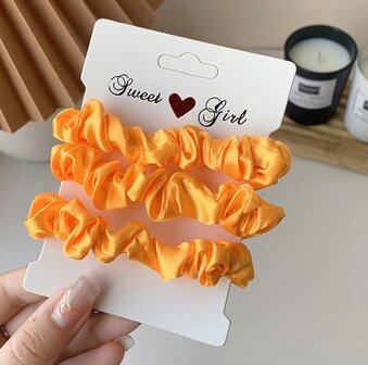 Set 3 smalle satijnen scrunchies - Oranje