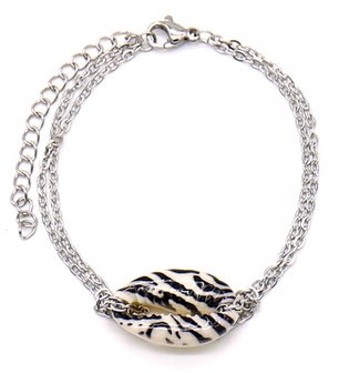 Armband schakel schelp zebra - Zilver