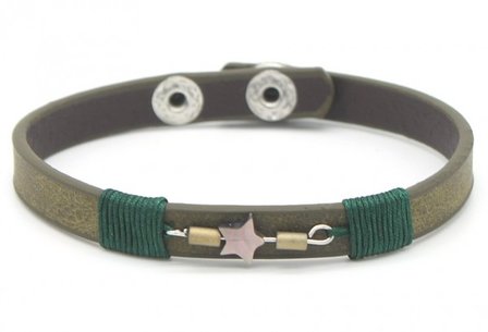 Armband leather star - Groen