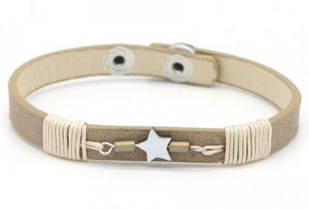 Armband leather star - Beige/bruin