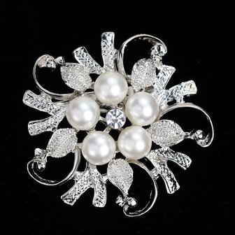 Broche elegant - Zilver/wit