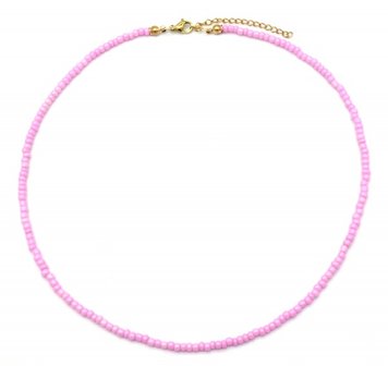 Glass beads ketting roze