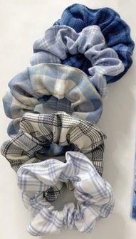 Set scrunchies - Blauw ruit