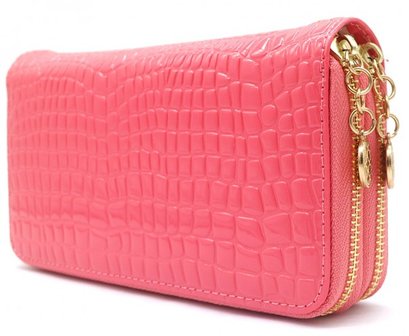 Dubbele portemonnee croco -  Roze