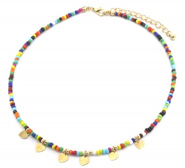 Ketting glass beads hearts - Multi