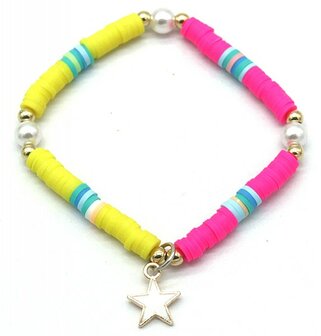 Armband star - Geel/roze