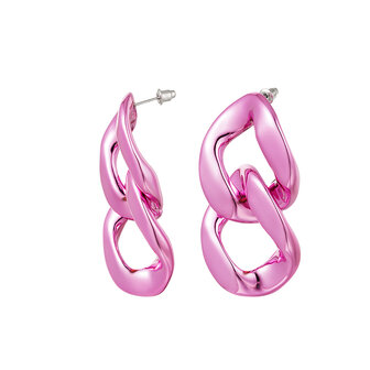 Oorbellen acryl big chain - metallic roze