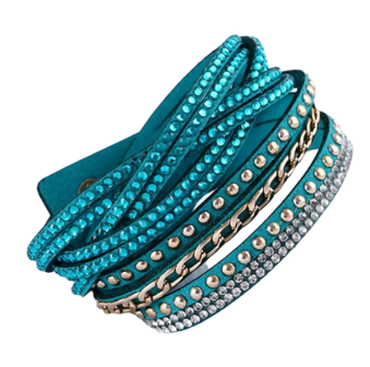 Wikkelarmband metstrass en goudkleurige details - Groen