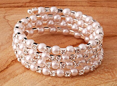 Spiral bracelet rhinestones &amp; pearls