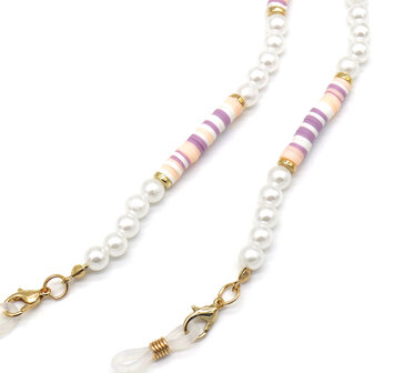 Brillenkoord beads - Wit/roze