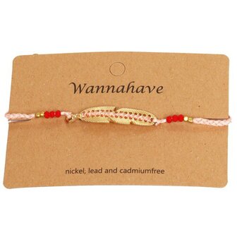 Armband gevlochten feather - Roze