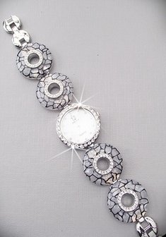 Horloge met strass - grijs/zwart/zilver