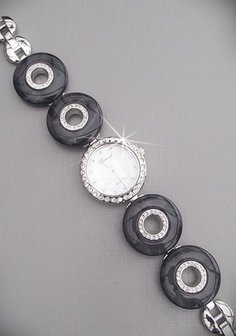 Horloge met strass zwart/zilver