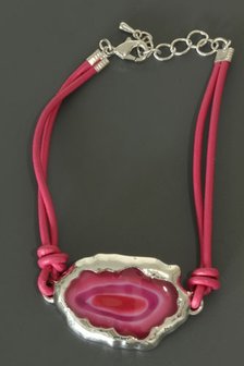 Armband met platte steen - Roze