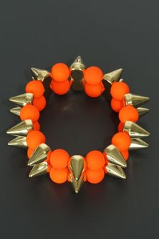 Elastische armband spikes neon oranje